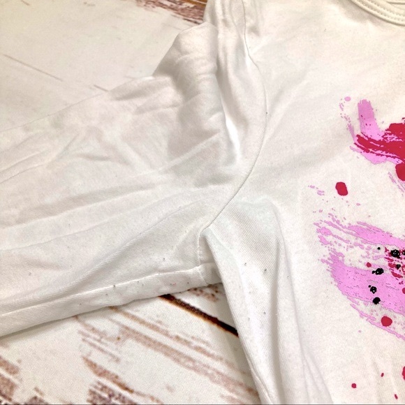 Justice Shirt Long Sleeve White Graphic Glittery Black Heart Sz 14/16 - Picture 4 of 5